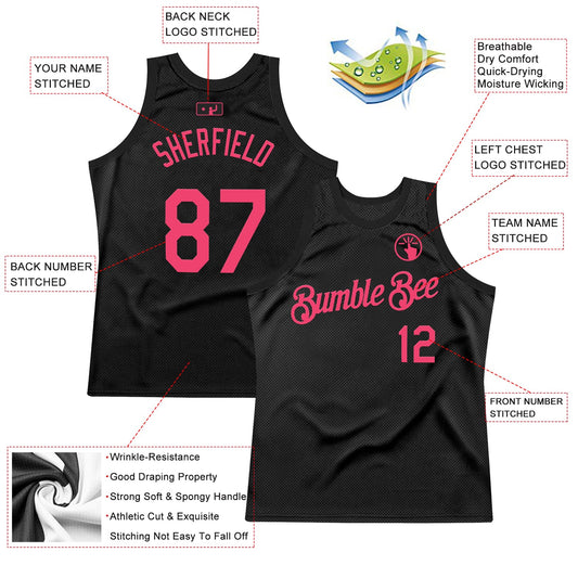 Custom Black Neon Pink Authentic Throwback Basketball Jersey - Sky-Custom