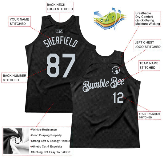 Custom Black Silver Authentic Throwback Basketball Jersey - Sky-Custom