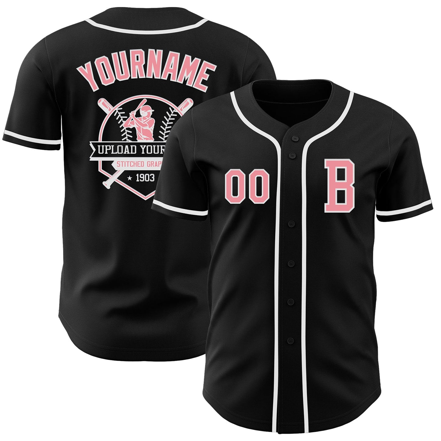 Custom Black Medium Pink-White Authentic Baseball Jersey - Sky-Custom