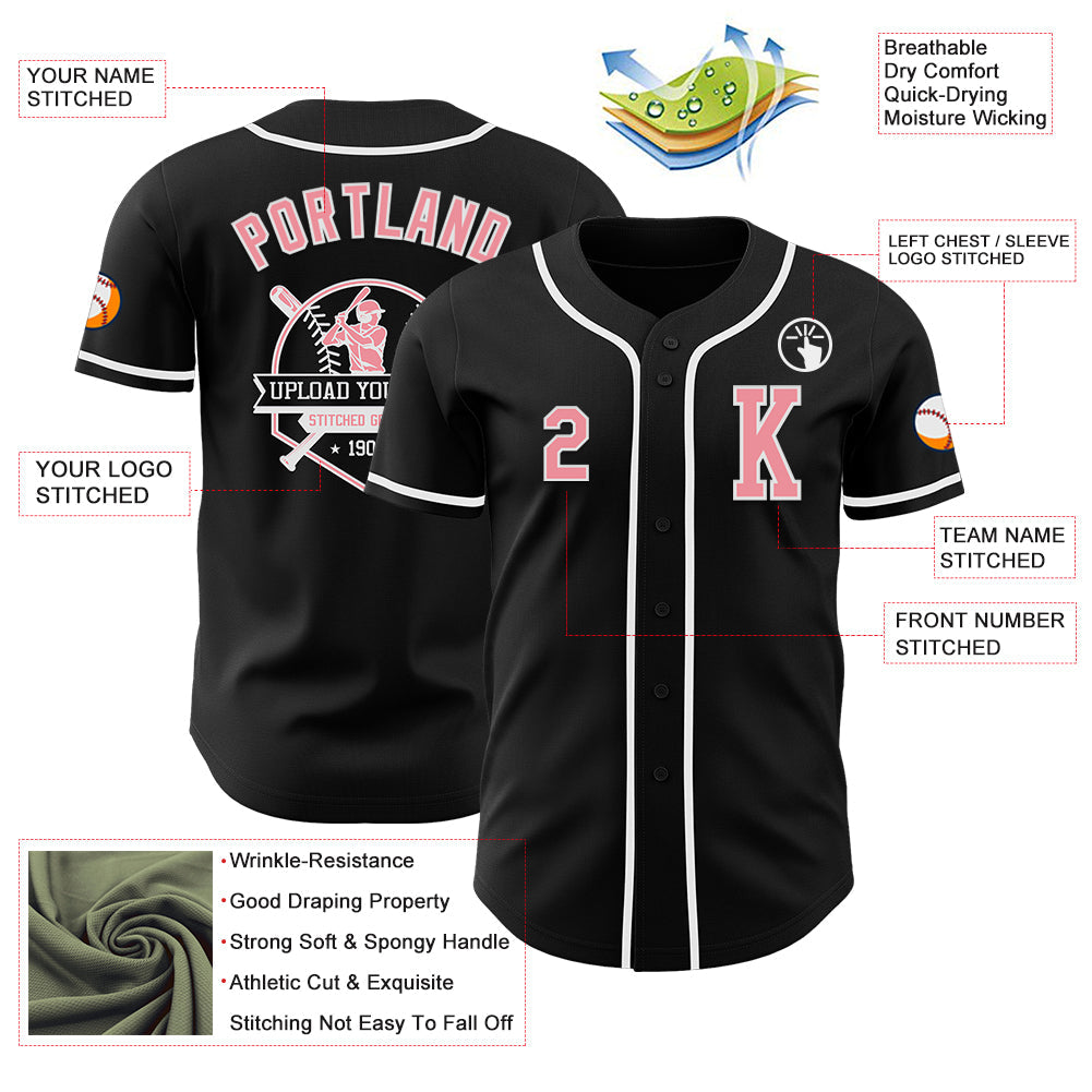 Custom Black Medium Pink-White Authentic Baseball Jersey - Sky-Custom