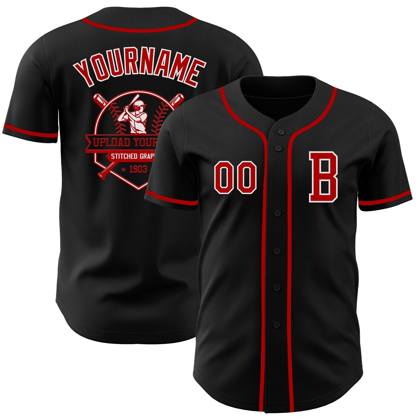 Custom Black Red-White Authentic Baseball Jersey - Sky-Custom