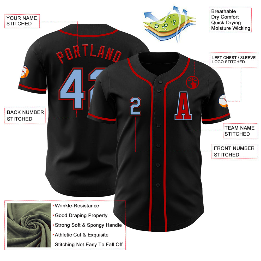Custom Black Light Blue-Red Authentic Baseball Jersey - Sky-Custom