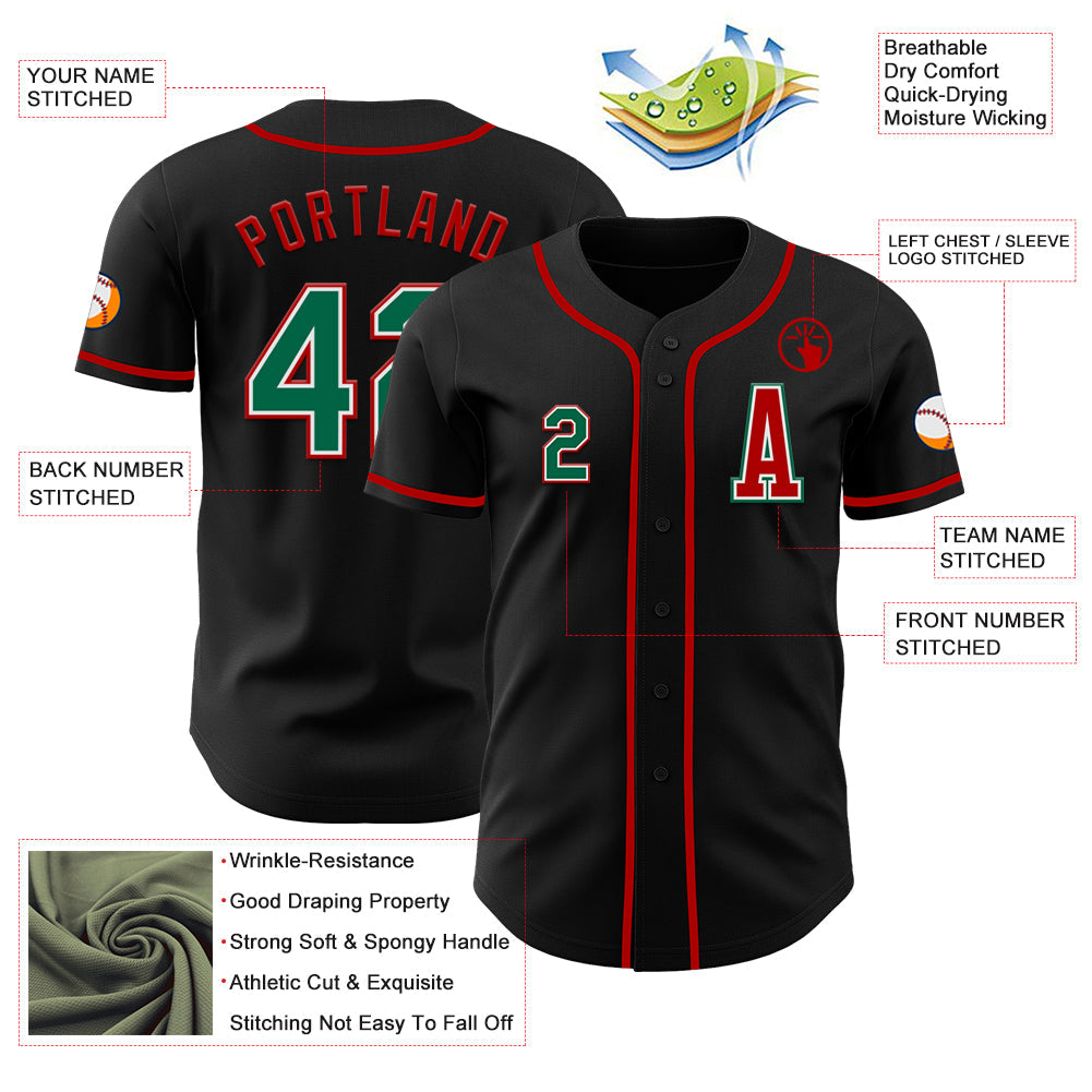 Custom Black Kelly Green-Red Authentic Baseball Jersey - Sky-Custom