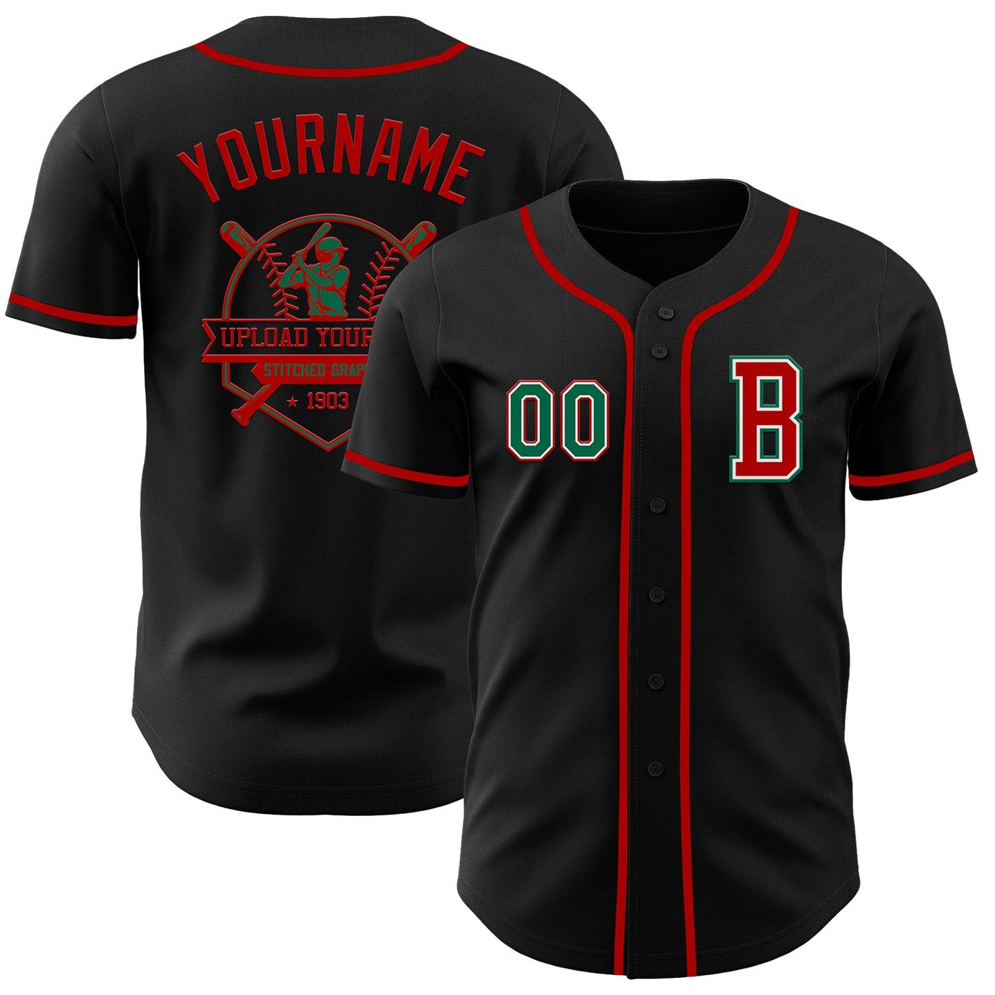Custom Black Kelly Green-Red Authentic Baseball Jersey - Sky-Custom