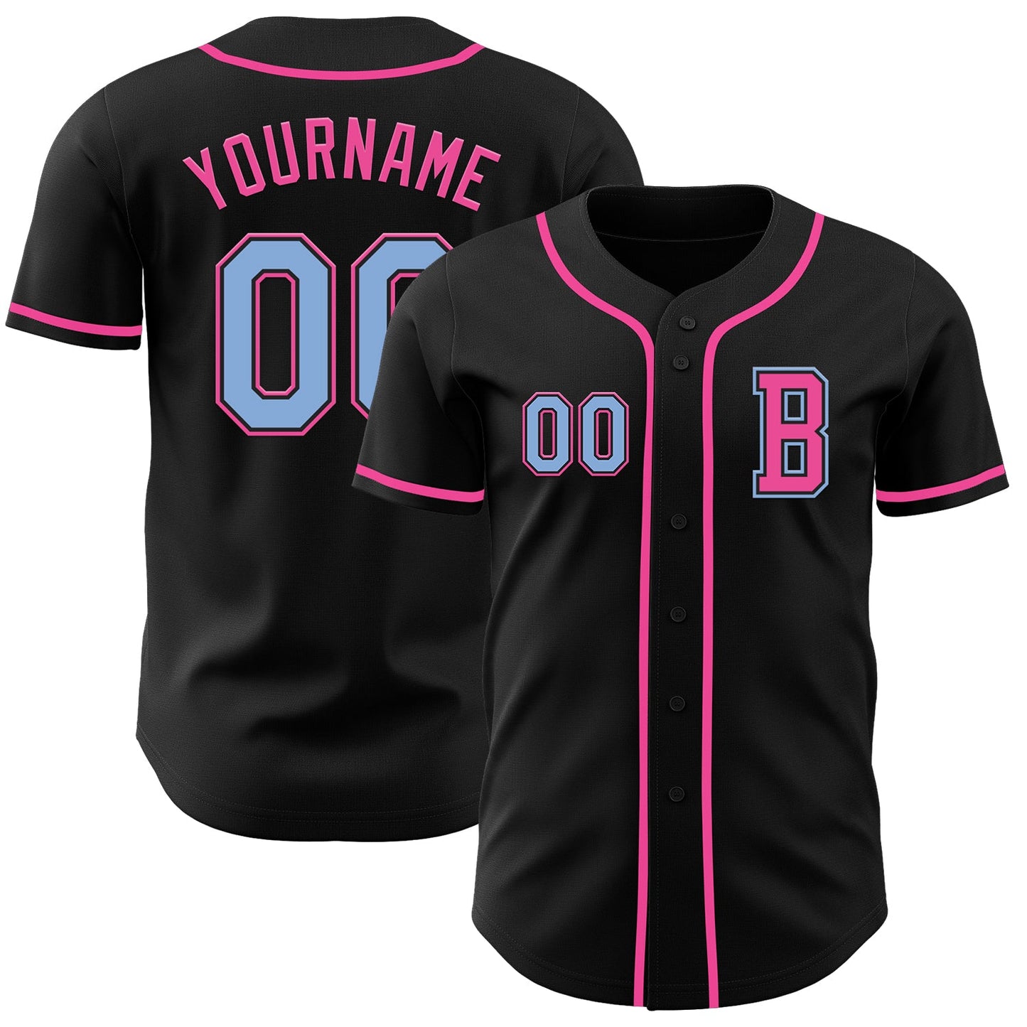 Custom Black Light Blue-Pink Authentic Baseball Jersey - Sky-Custom