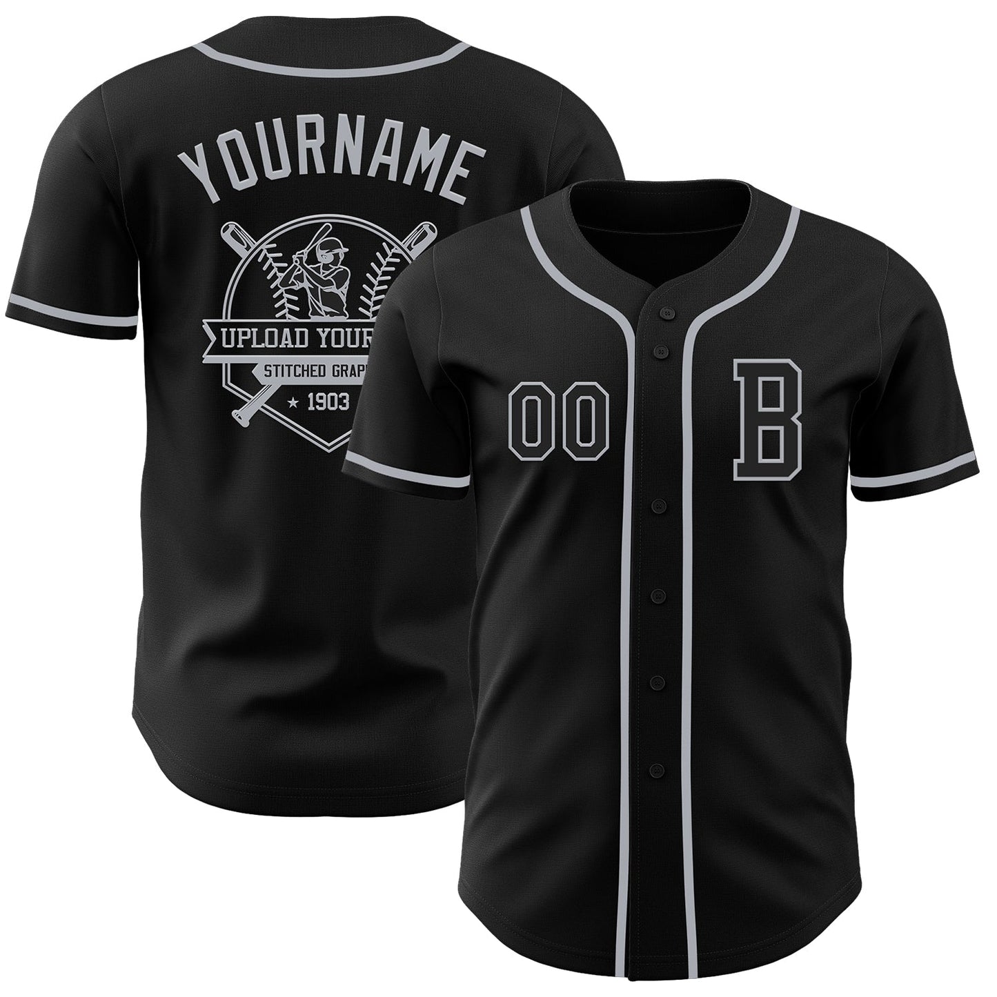 Custom Black Gray Authentic Baseball Jersey - Sky-Custom