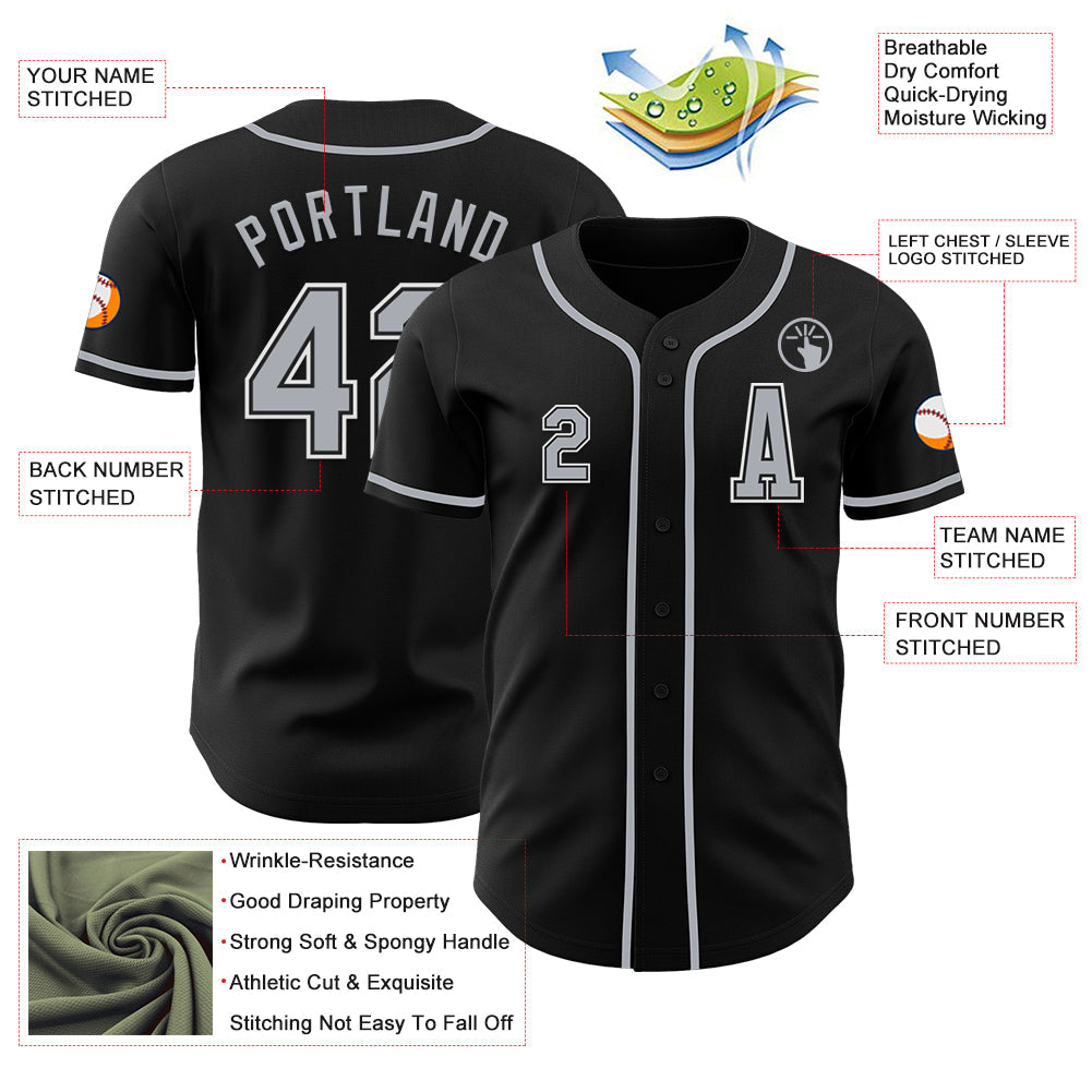 Custom Black Gray-White Authentic Baseball Jersey - Sky-Custom