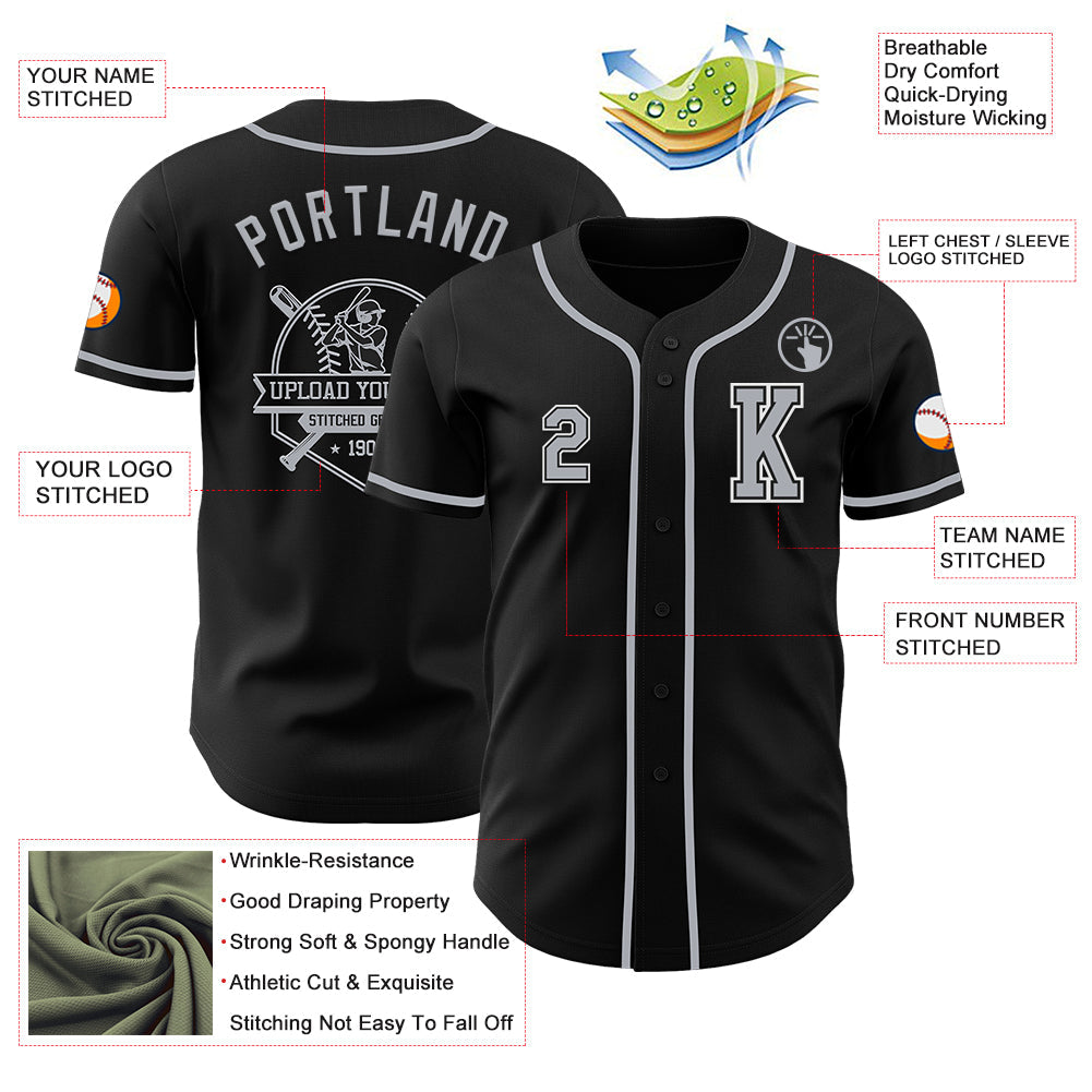 Custom Black Gray-White Authentic Baseball Jersey - Sky-Custom