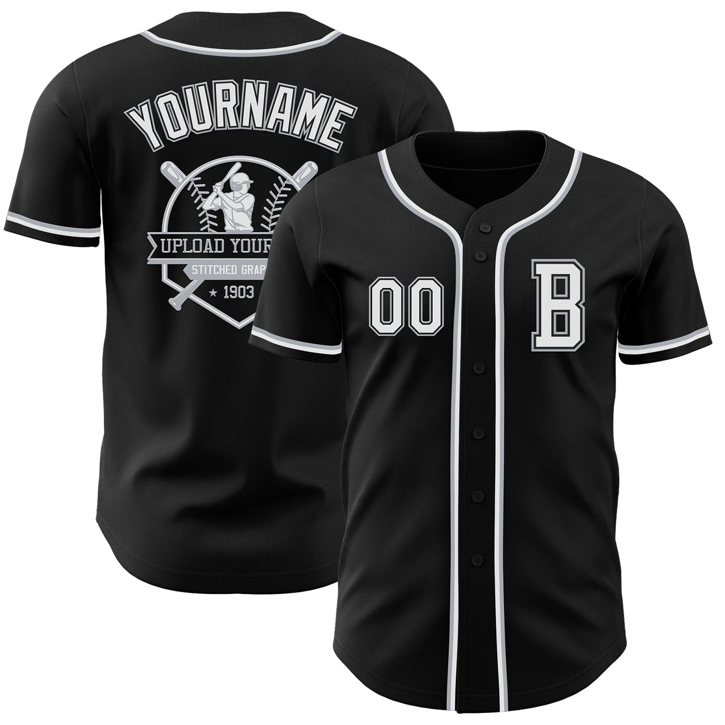 Custom Black White-Gray Authentic Baseball Jersey - Sky-Custom