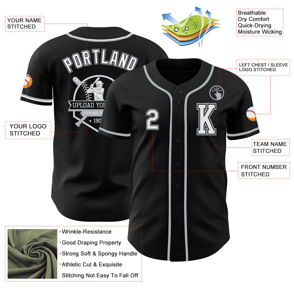 Custom Black White-Gray Authentic Baseball Jersey - Sky-Custom