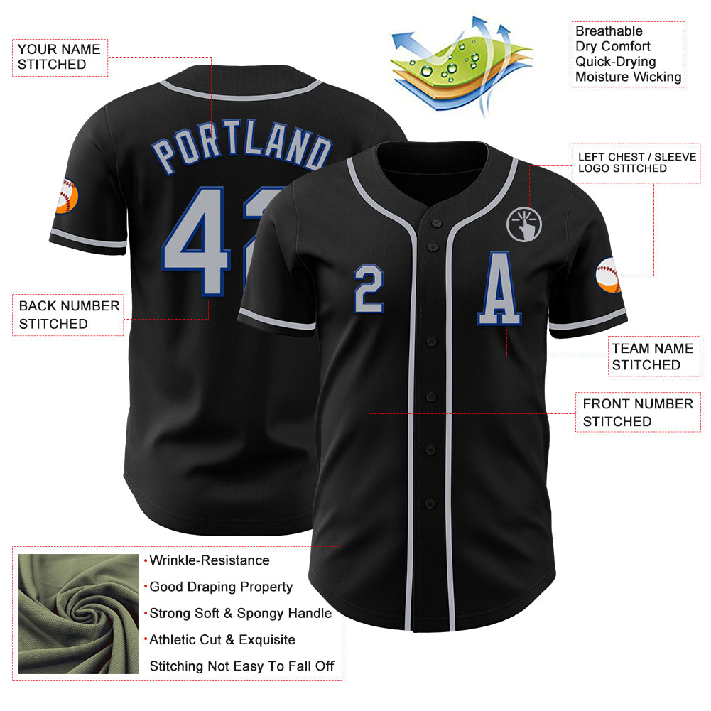 Custom Black Gray-Royal Authentic Baseball Jersey - Sky-Custom