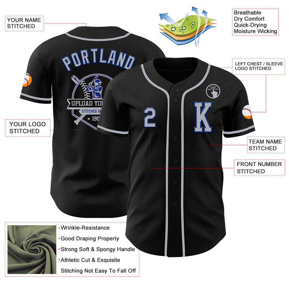 Custom Black Gray-Royal Authentic Baseball Jersey - Sky-Custom