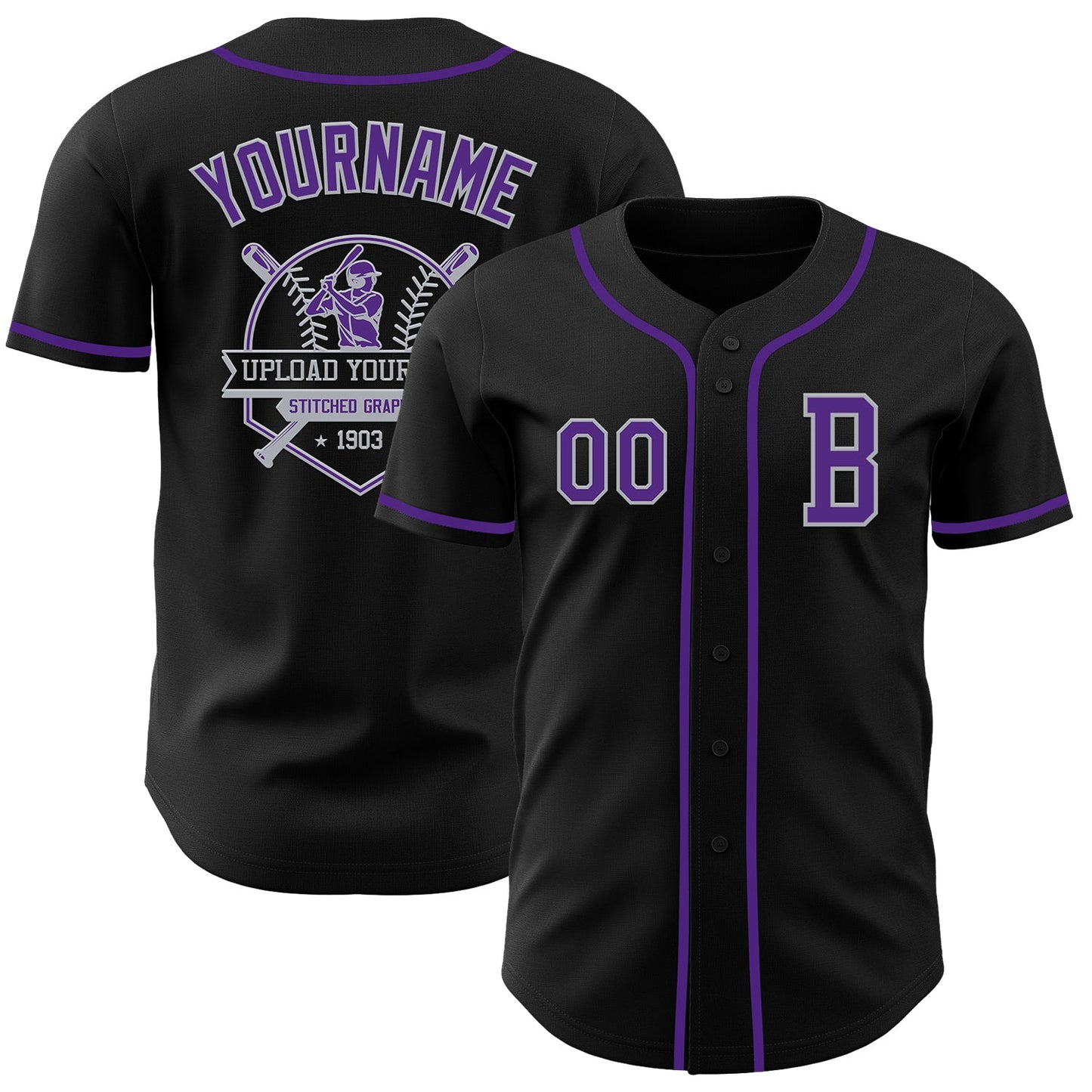 Custom Black Purple-Gray Authentic Baseball Jersey - Sky-Custom