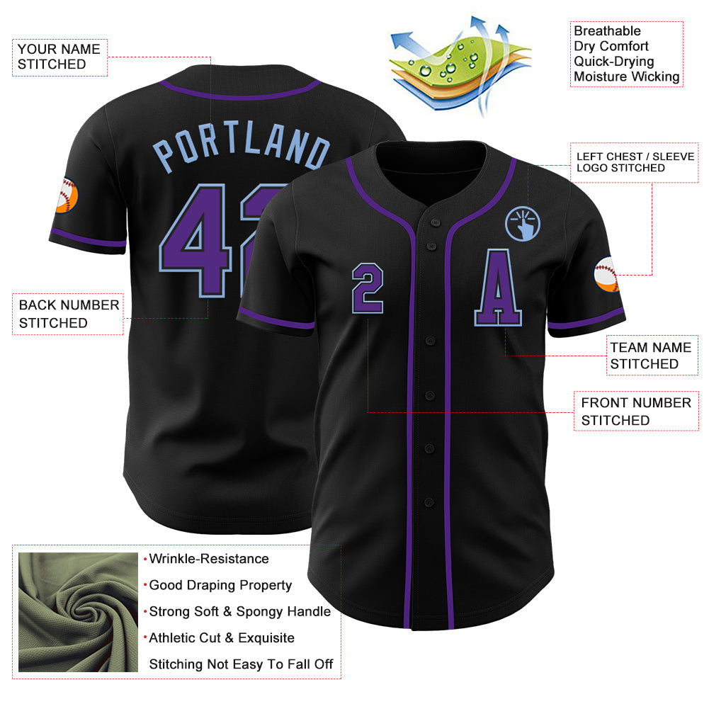 Custom Black Purple-Light Blue Authentic Baseball Jersey - Sky-Custom