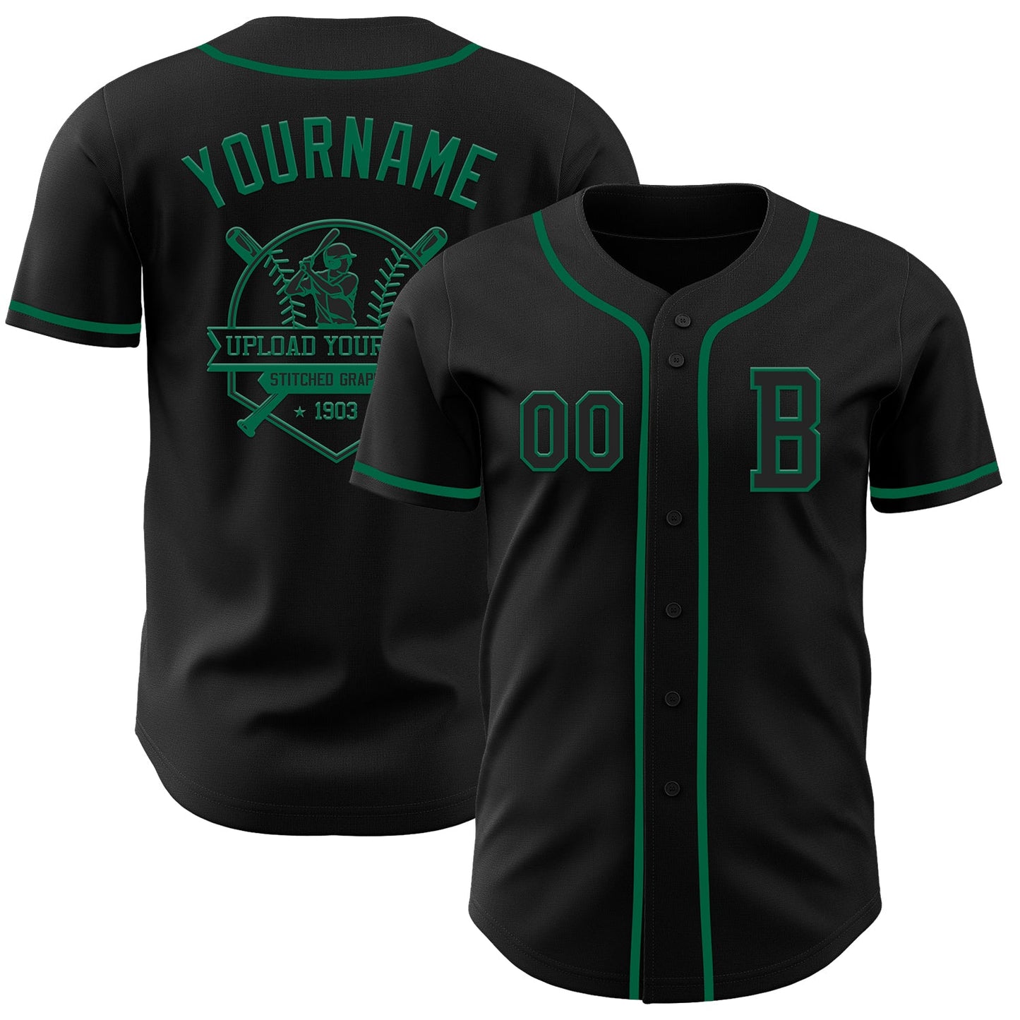 Custom Black Kelly Green Authentic Baseball Jersey - Sky-Custom