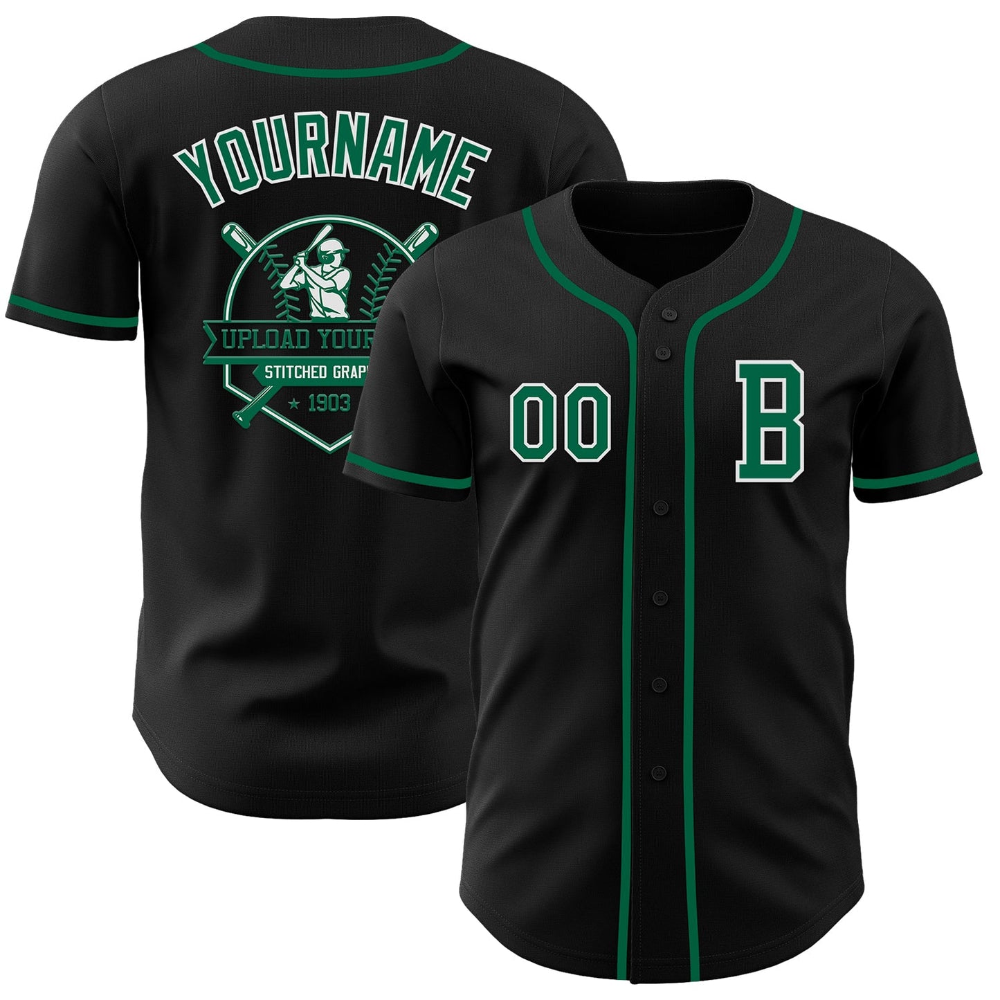 Custom Black Kelly Green-White Authentic Baseball Jersey - Sky-Custom