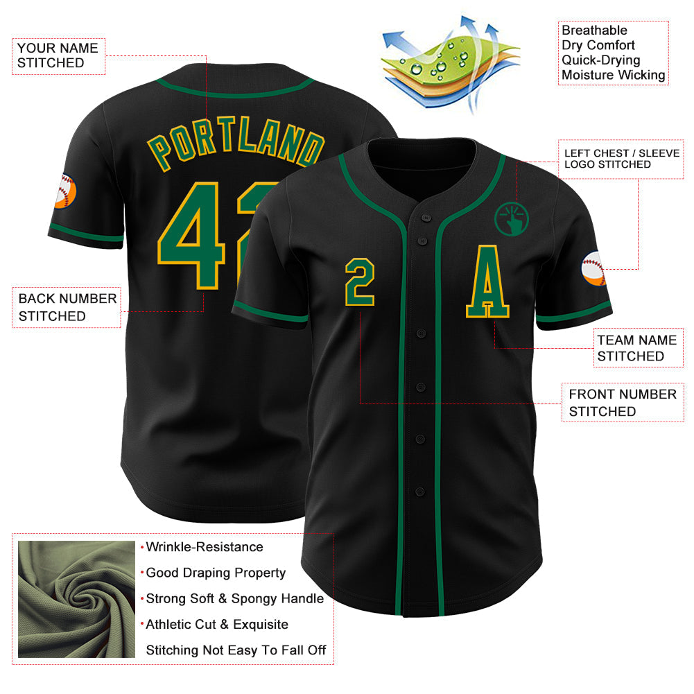 Custom Black Kelly Green-Gold Authentic Baseball Jersey - Sky-Custom