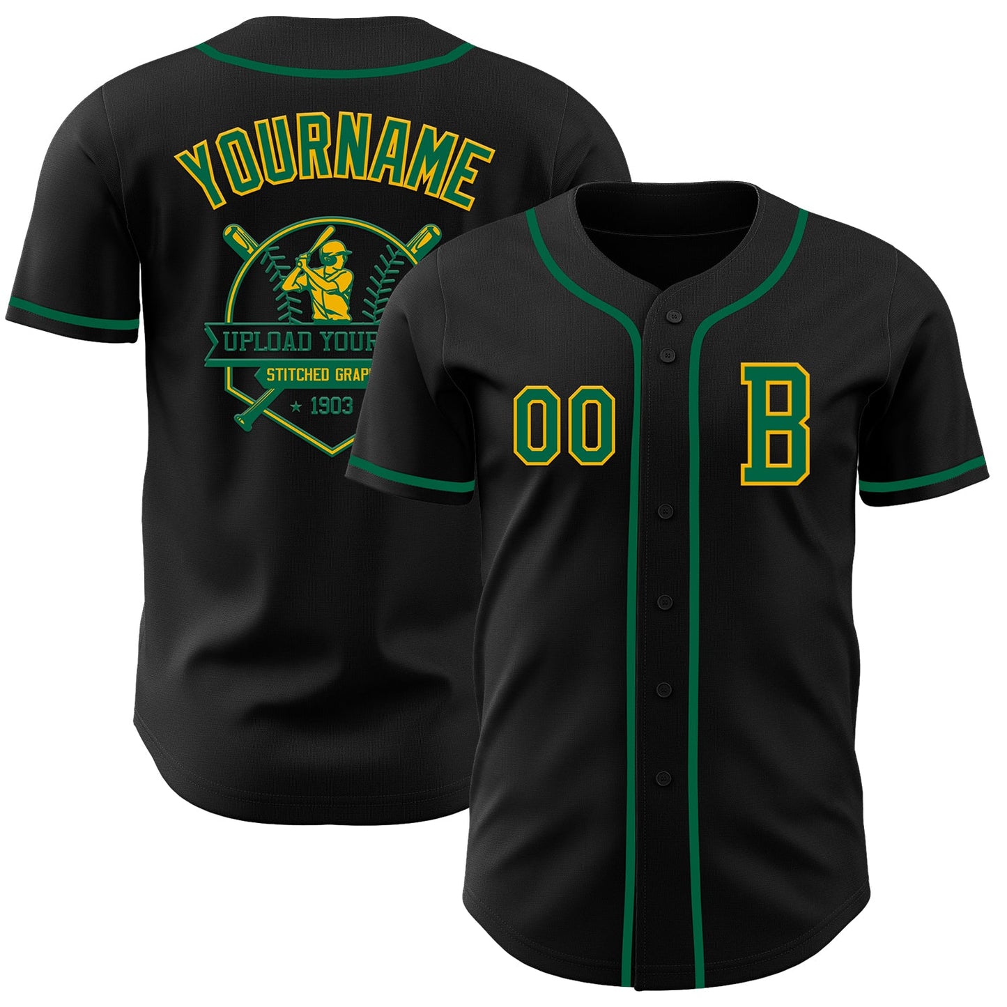 Custom Black Kelly Green-Gold Authentic Baseball Jersey - Sky-Custom