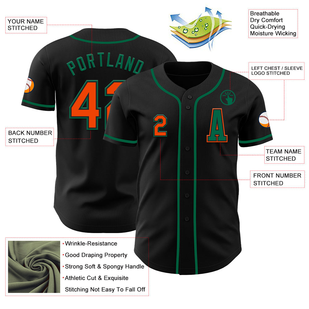 Custom Black Orange-Kelly Green Authentic Baseball Jersey - Sky-Custom