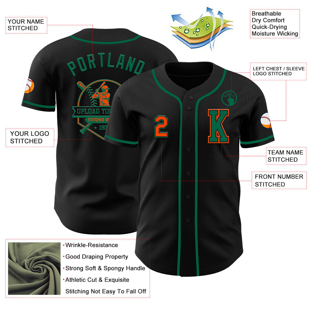 Custom Black Orange-Kelly Green Authentic Baseball Jersey - Sky-Custom