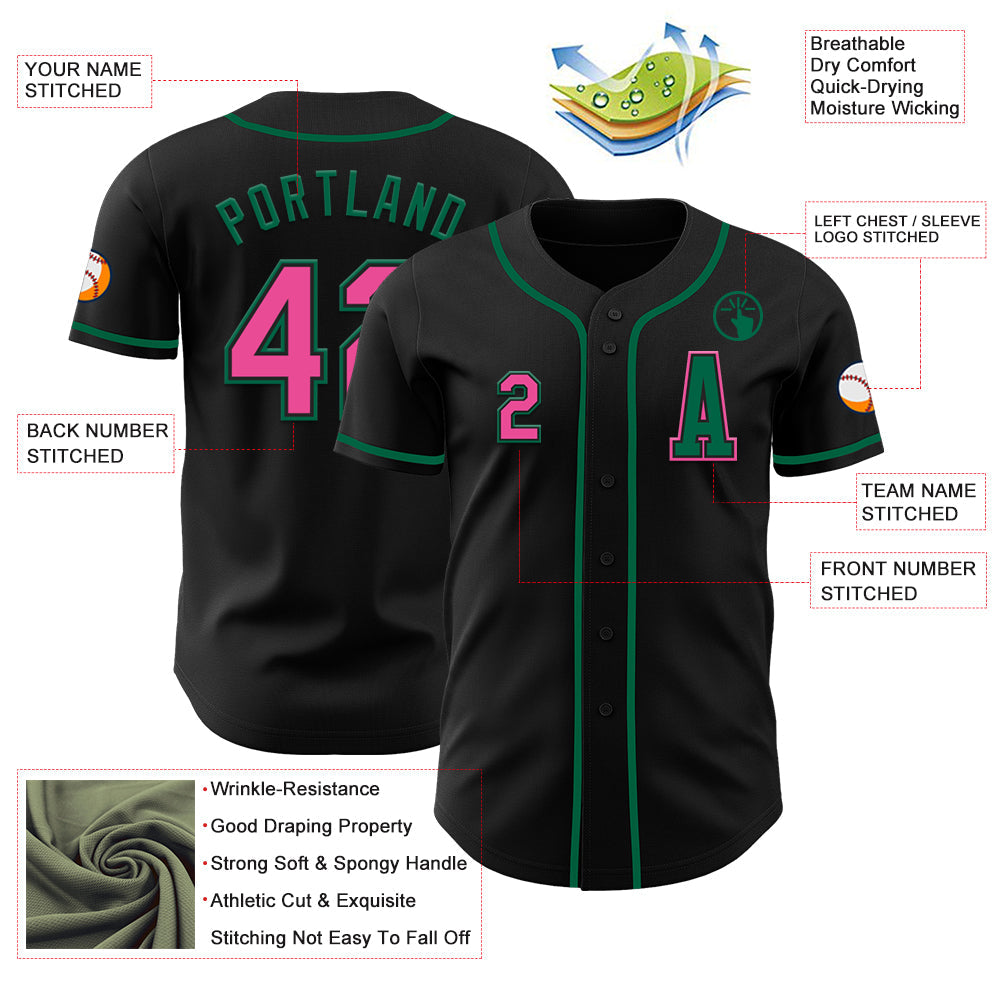 Custom Black Pink-Kelly Green Authentic Baseball Jersey - Sky-Custom