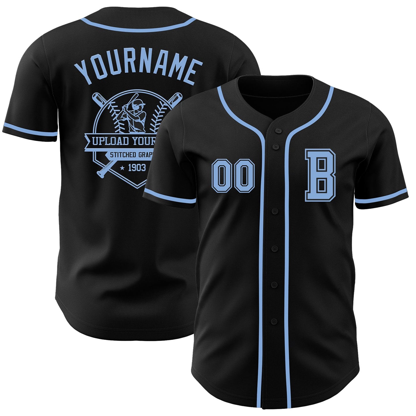 Custom Black Light Blue Authentic Baseball Jersey - Sky-Custom
