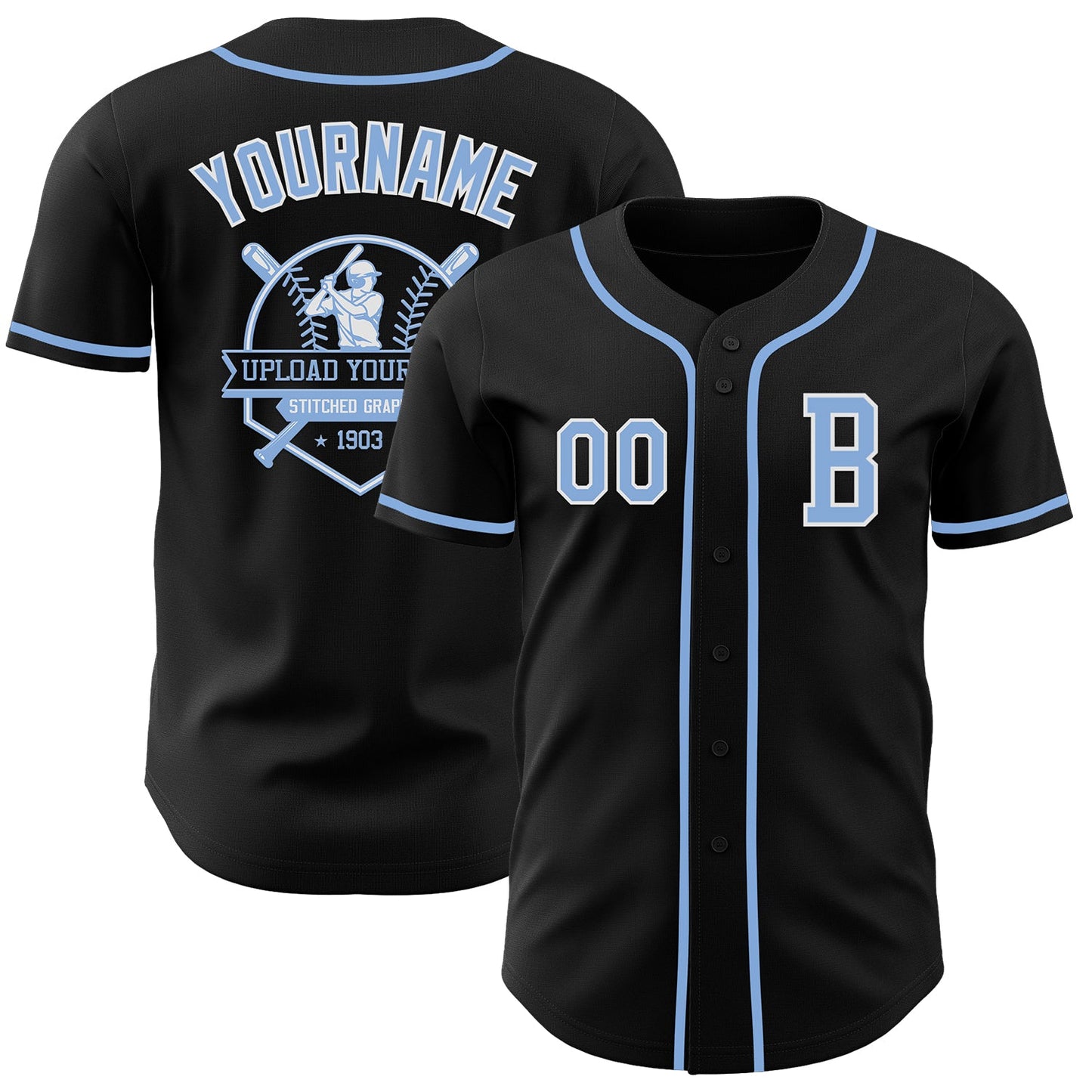 Custom Black Light Blue-White Authentic Baseball Jersey - Sky-Custom