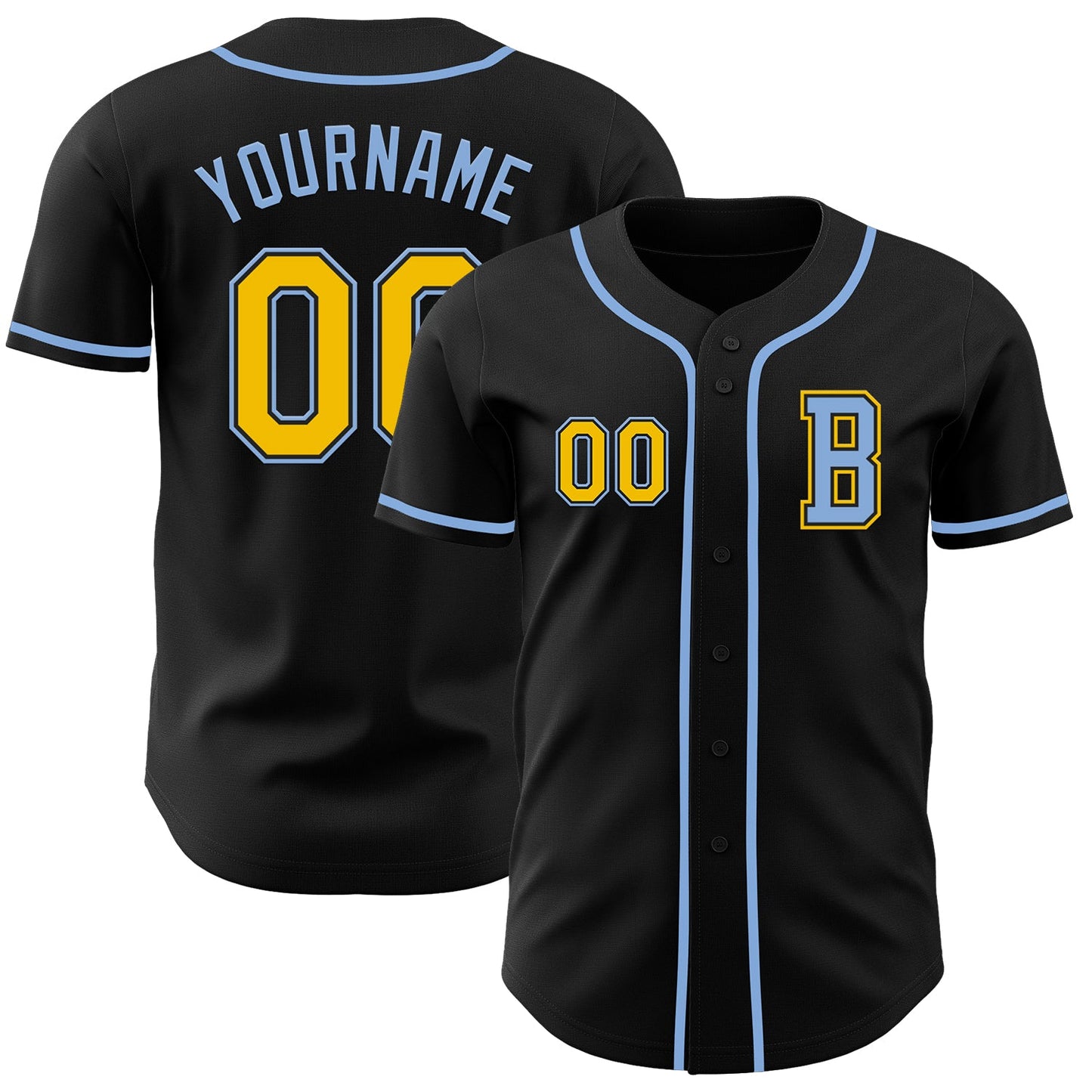 Custom Black Yellow-Light Blue Authentic Baseball Jersey - Sky-Custom