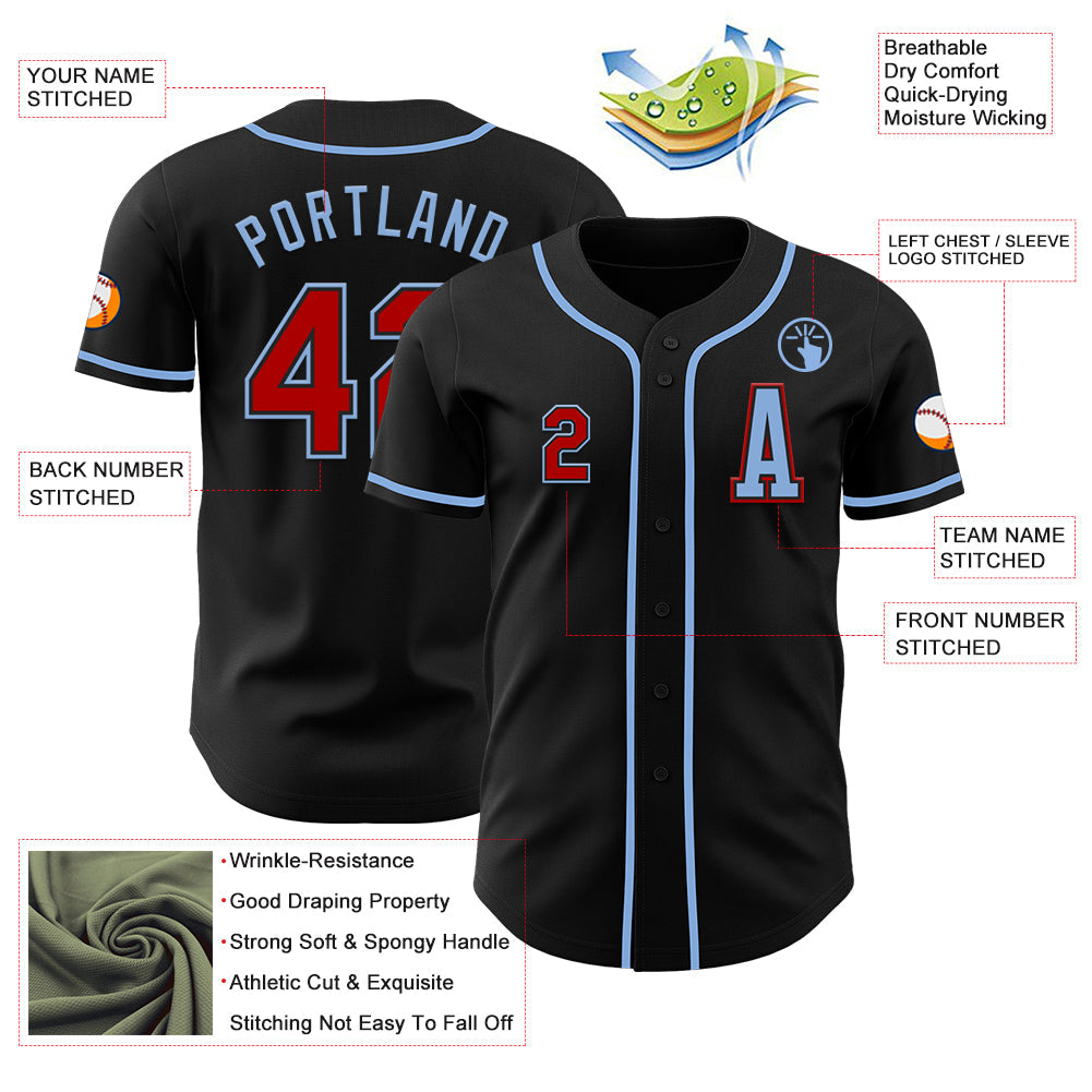 Custom Black Red-Light Blue Authentic Baseball Jersey - Sky-Custom