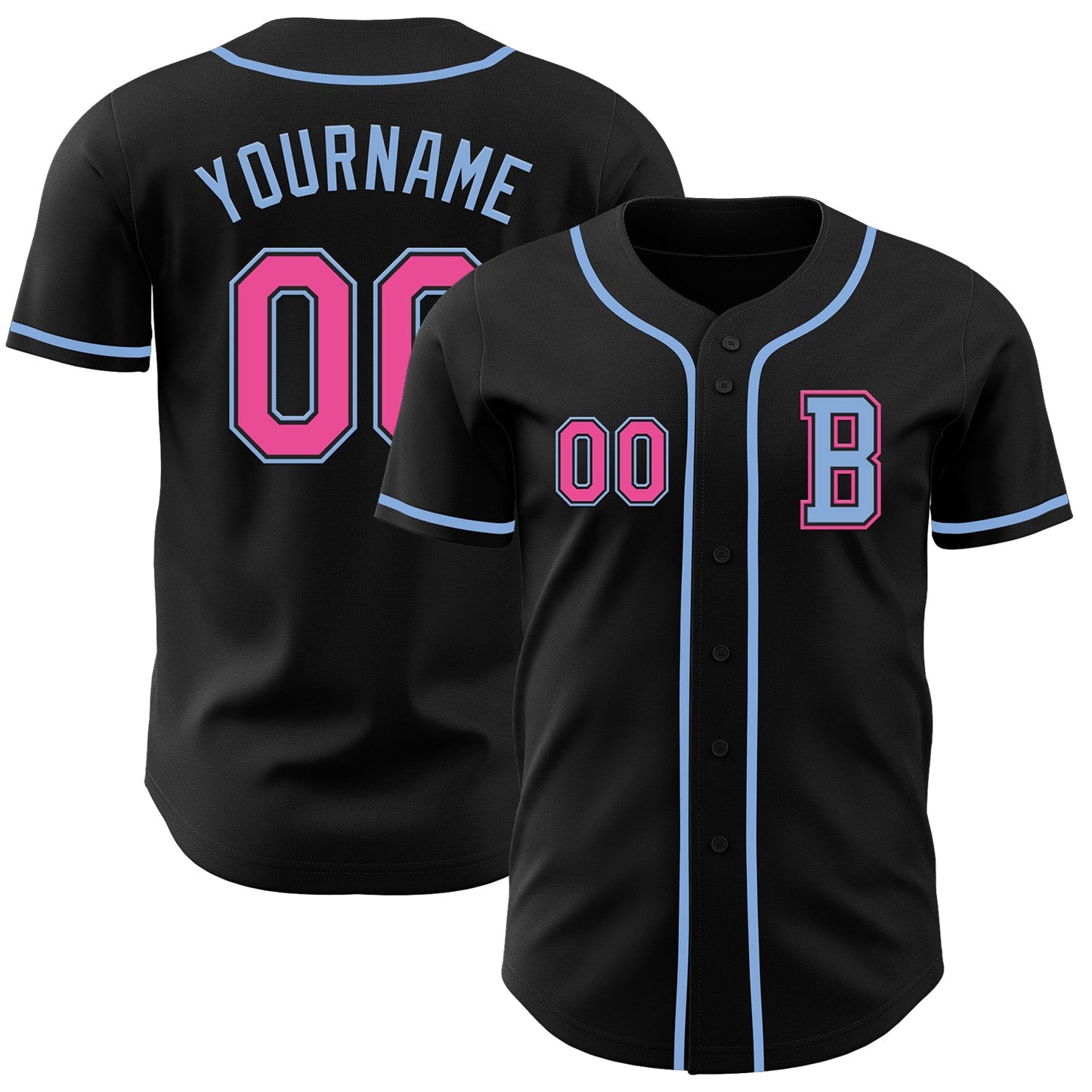 Custom Black Pink-Light Blue Authentic Baseball Jersey - Sky-Custom