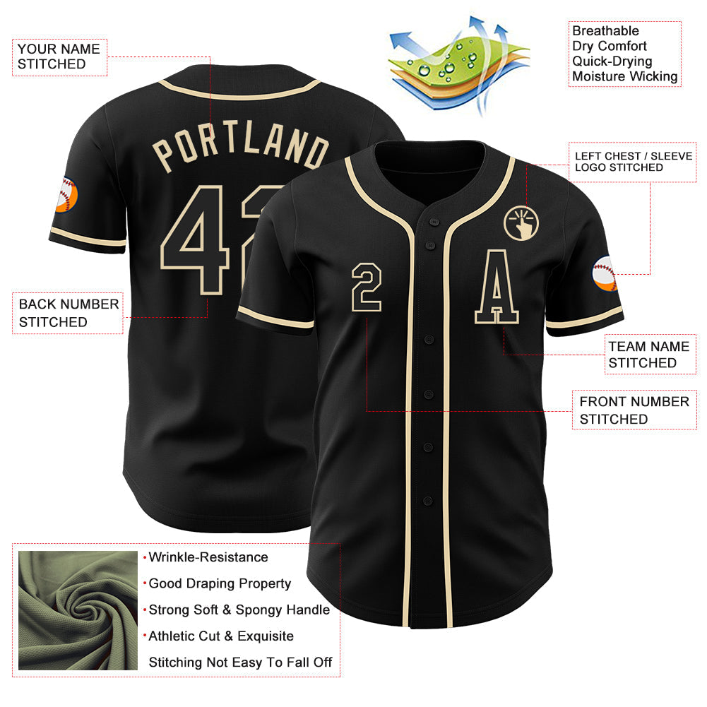 Custom Black Cream Authentic Baseball Jersey - Sky-Custom