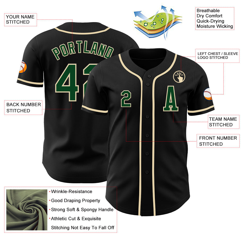 Custom Black Green-Cream Authentic Baseball Jersey - Sky-Custom