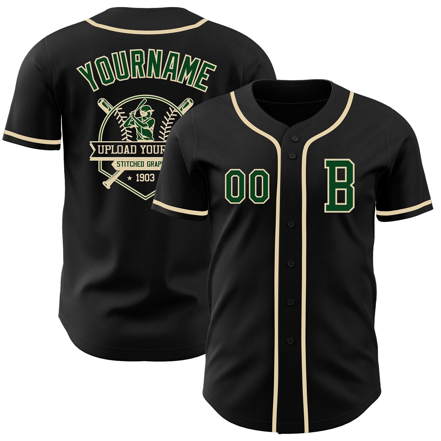 Custom Black Green-Cream Authentic Baseball Jersey - Sky-Custom
