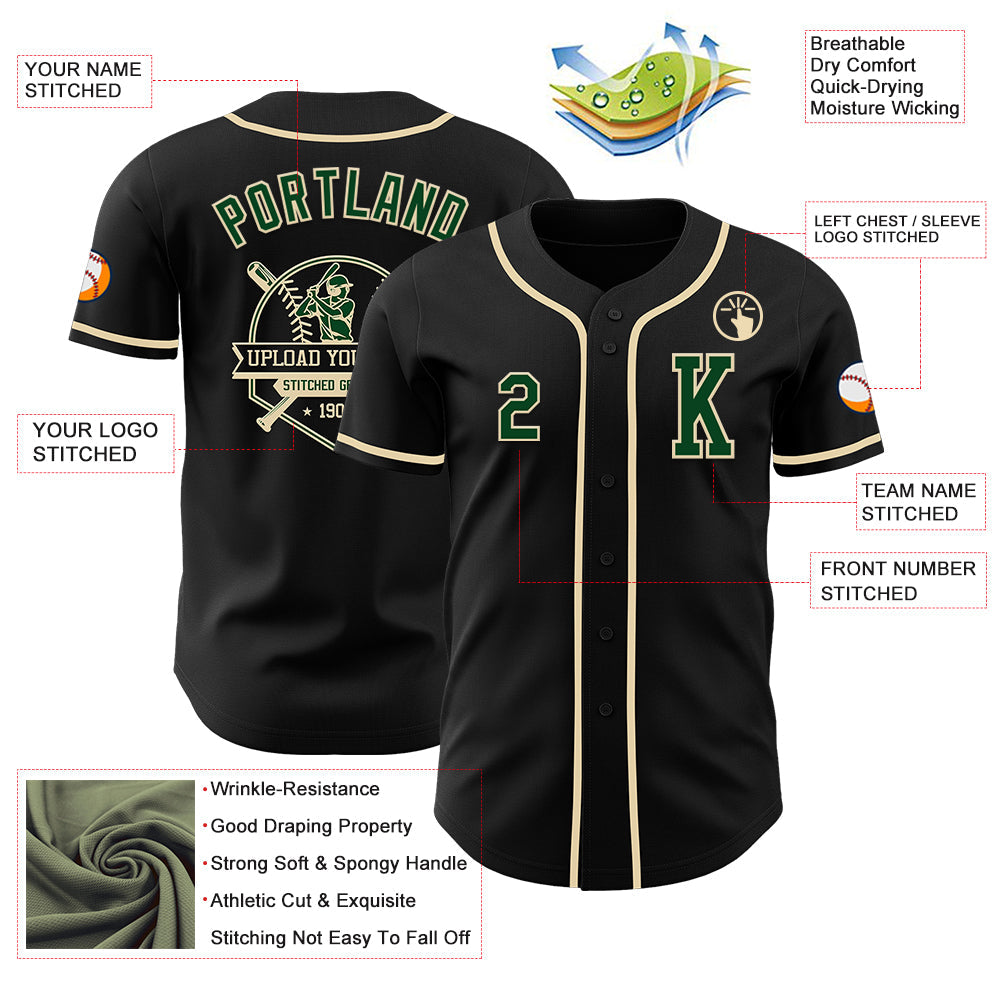 Custom Black Green-Cream Authentic Baseball Jersey - Sky-Custom