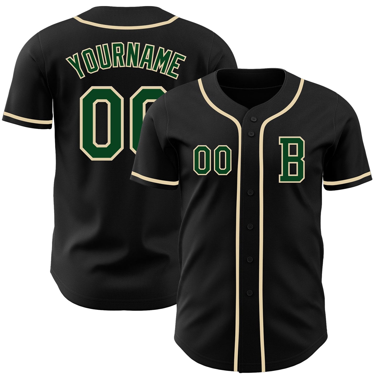 Custom Black Green-Cream Authentic Baseball Jersey - Sky-Custom