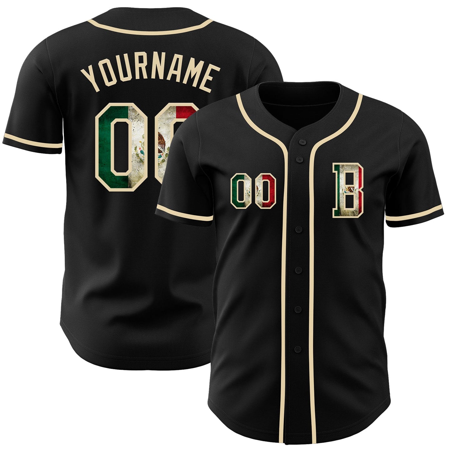 Custom Black Vintage Mexican Flag-Cream Authentic Baseball Jersey - Sky-Custom