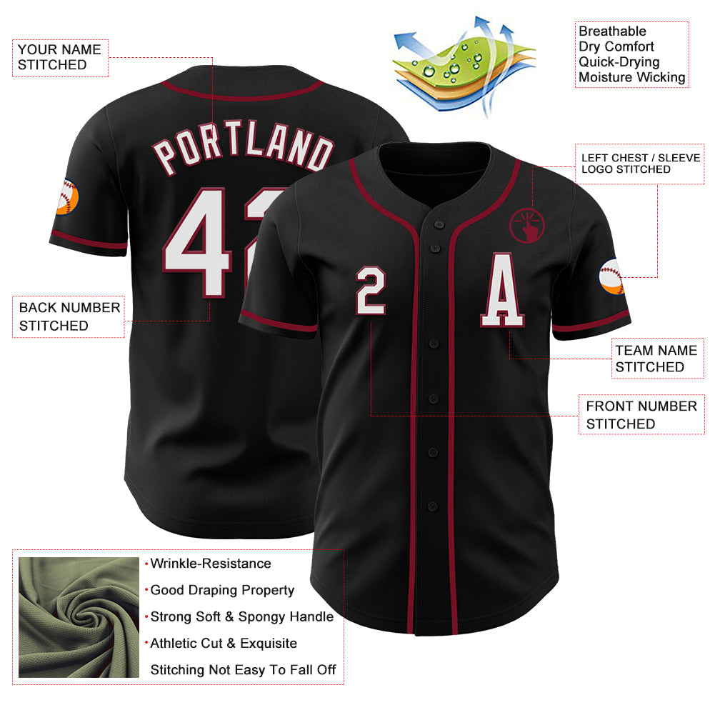 Custom Black White-Crimson Authentic Baseball Jersey - Sky-Custom