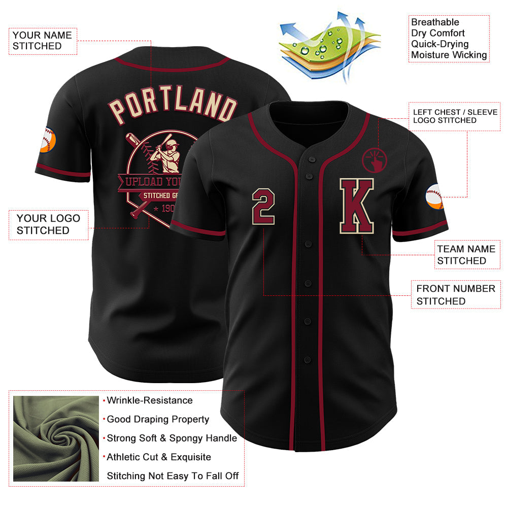 Custom Black Crimson-Cream Authentic Baseball Jersey - Sky-Custom