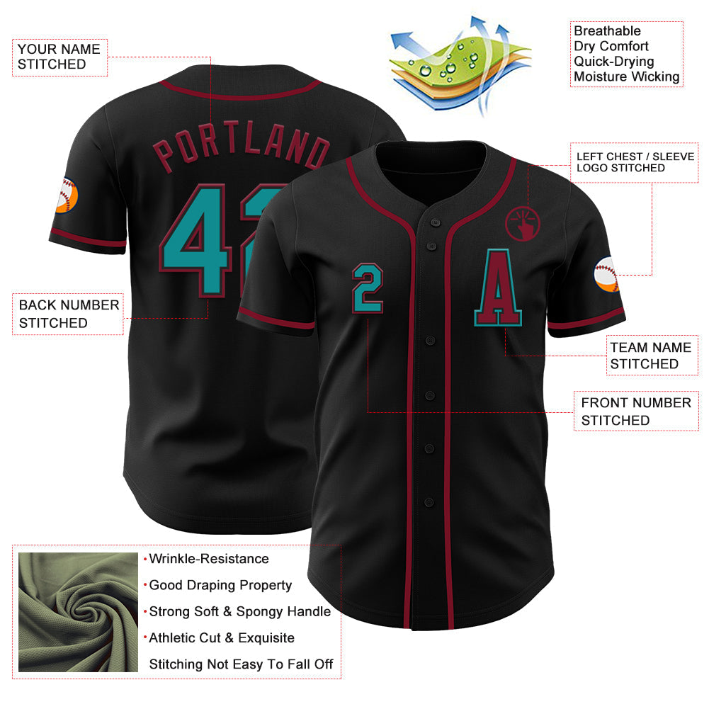 Custom Black Teal-Crimson Authentic Baseball Jersey - Sky-Custom