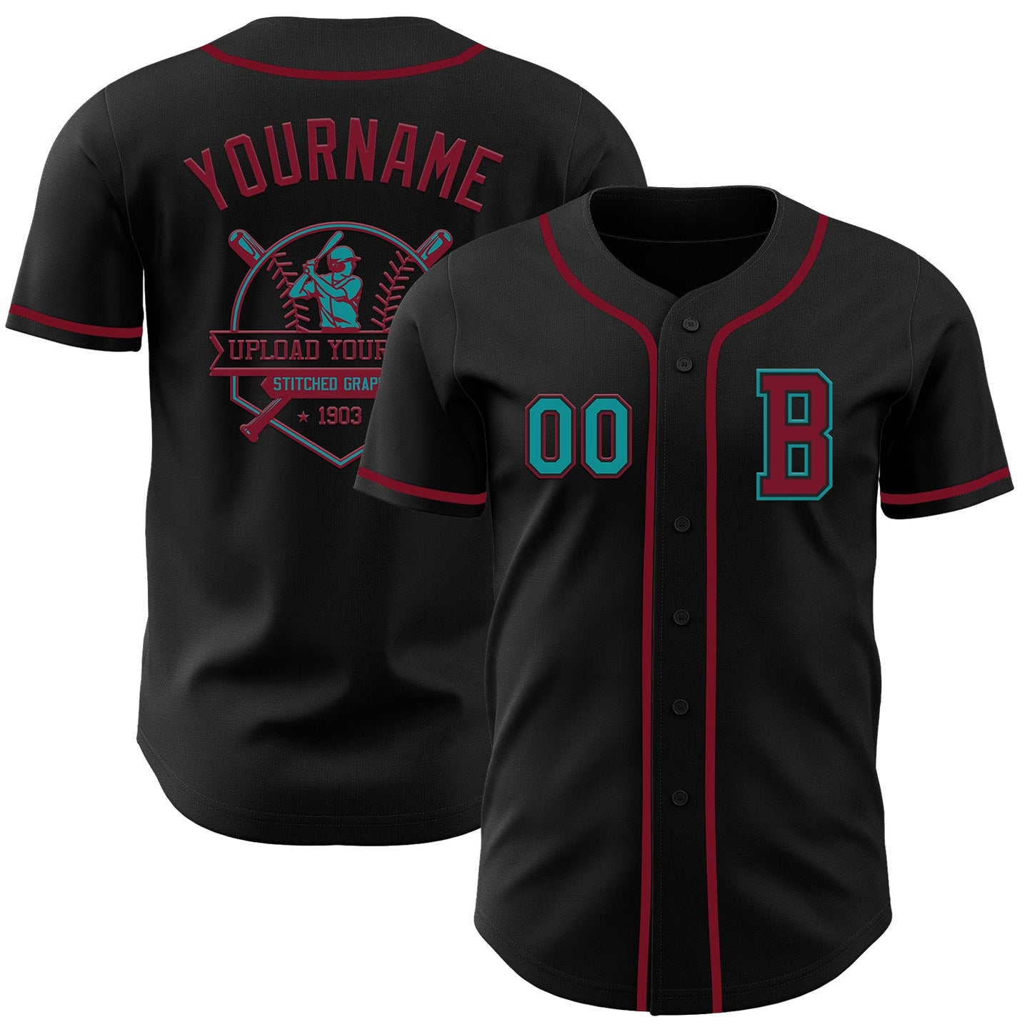 Custom Black Teal-Crimson Authentic Baseball Jersey - Sky-Custom