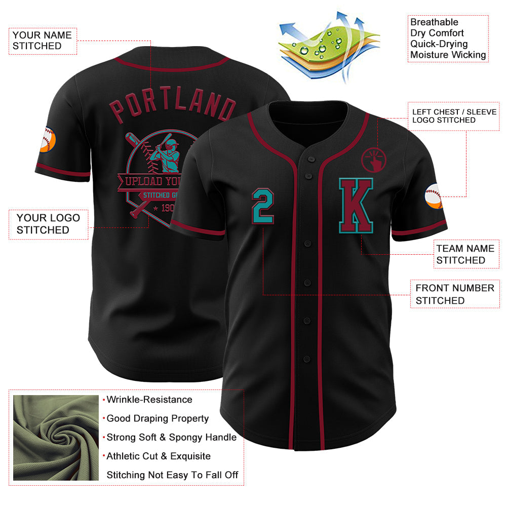 Custom Black Teal-Crimson Authentic Baseball Jersey - Sky-Custom