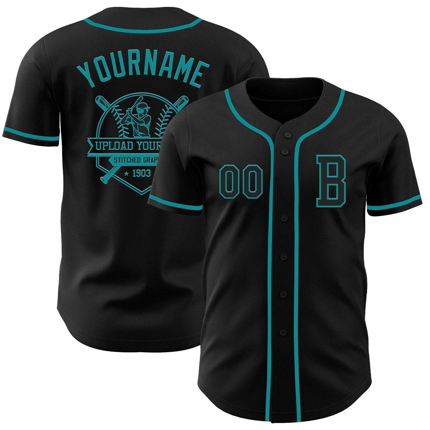 Custom Black Teal Authentic Baseball Jersey - Sky-Custom