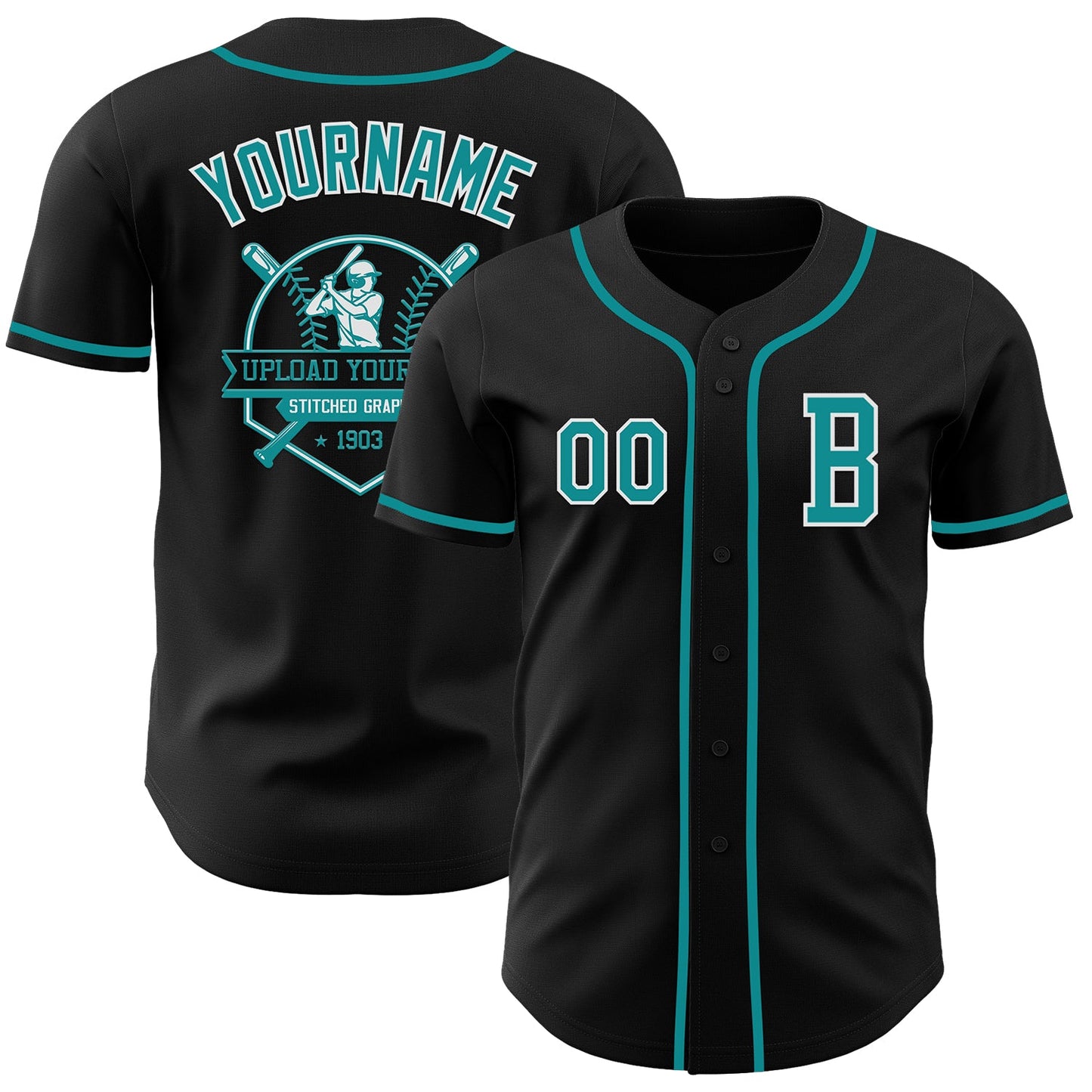 Custom Black Teal-White Authentic Baseball Jersey - Sky-Custom