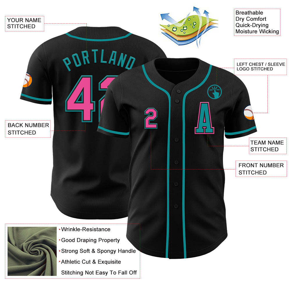 Custom Black Pink-Teal Authentic Baseball Jersey - Sky-Custom