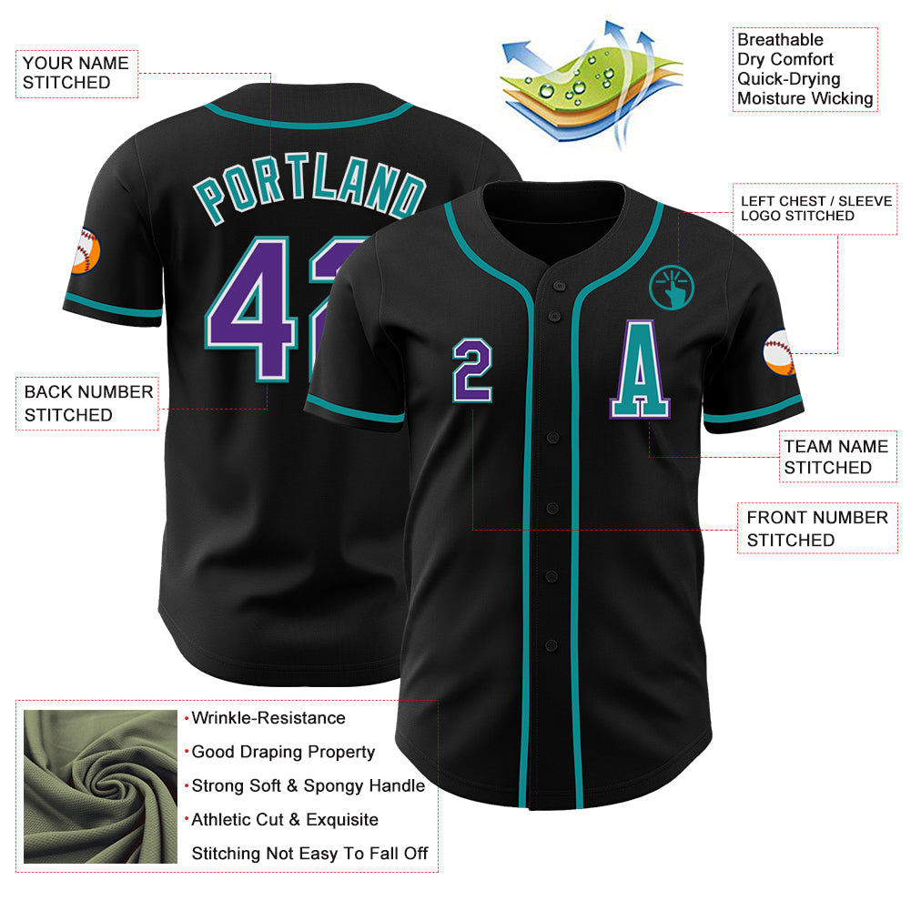 Custom Black Purple-Teal Authentic Baseball Jersey - Sky-Custom