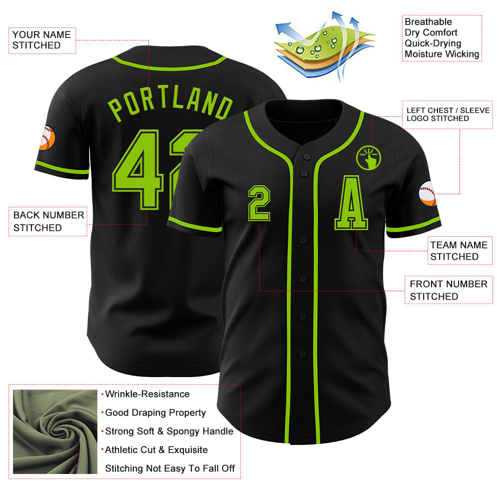 Custom Black Neon Green Authentic Baseball Jersey - Sky-Custom