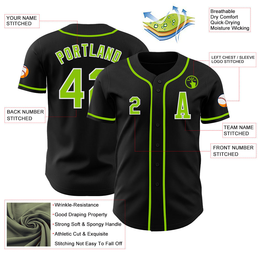 Custom Black Neon Green-White Authentic Baseball Jersey - Sky-Custom