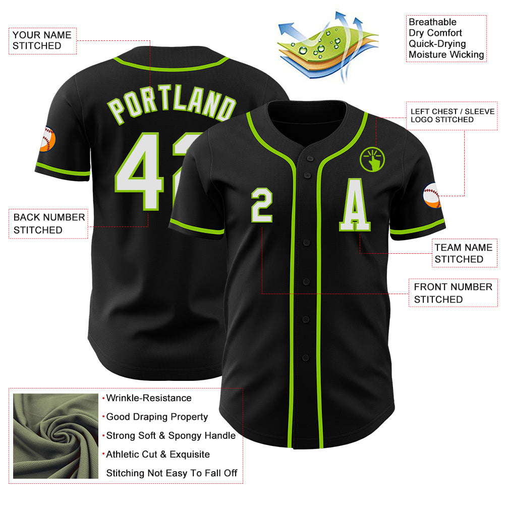 Custom Black White-Neon Green Authentic Baseball Jersey - Sky-Custom