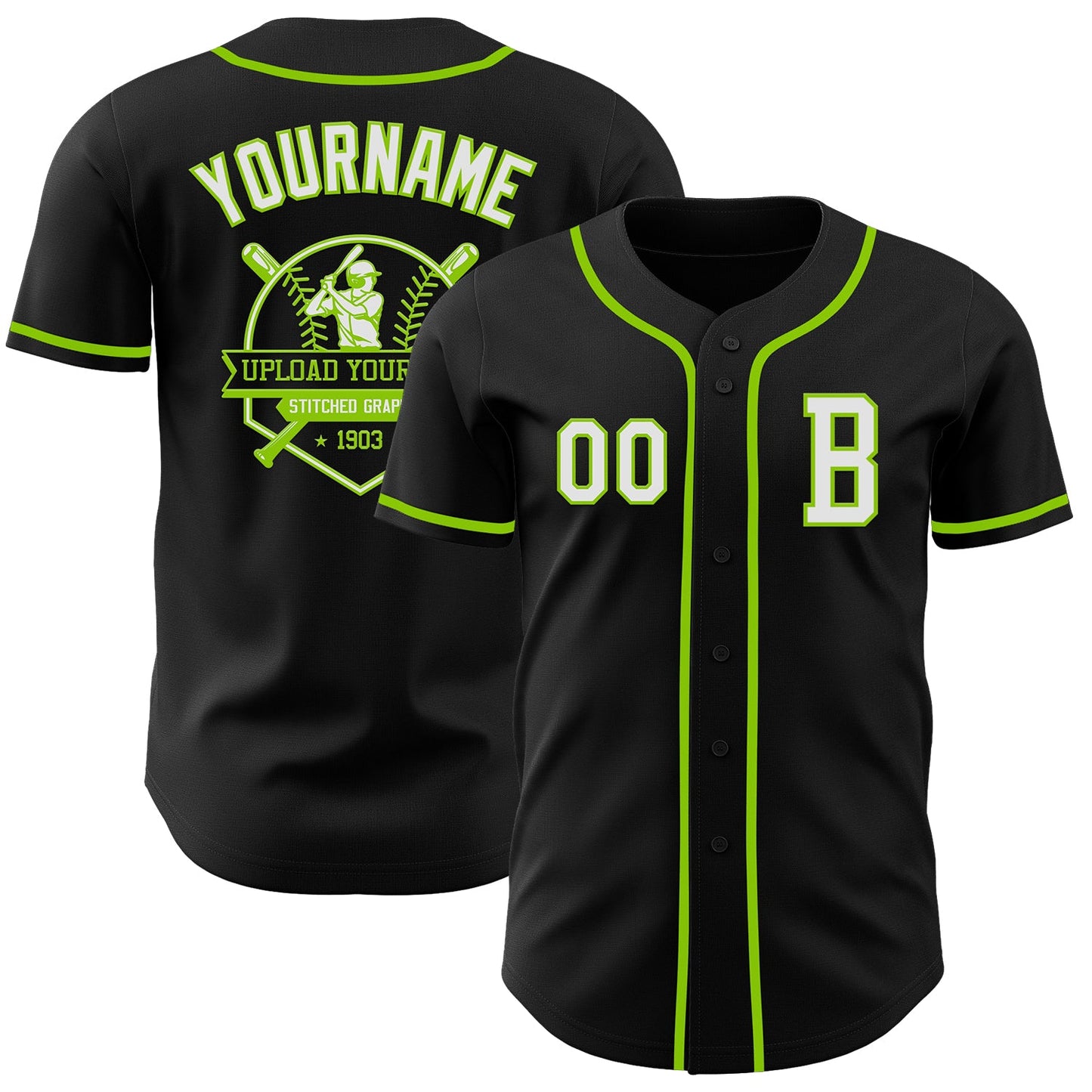Custom Black White-Neon Green Authentic Baseball Jersey - Sky-Custom