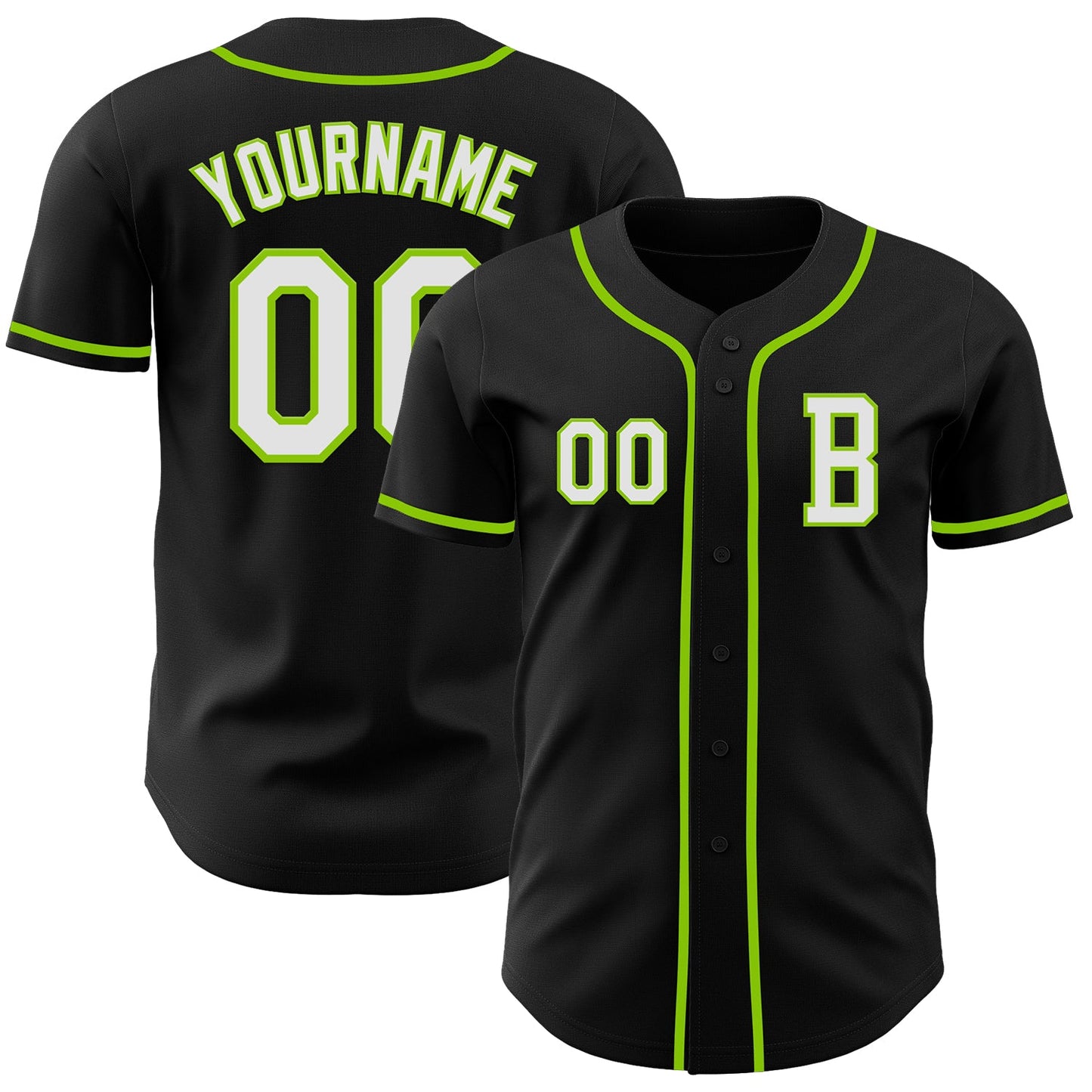 Custom Black White-Neon Green Authentic Baseball Jersey - Sky-Custom